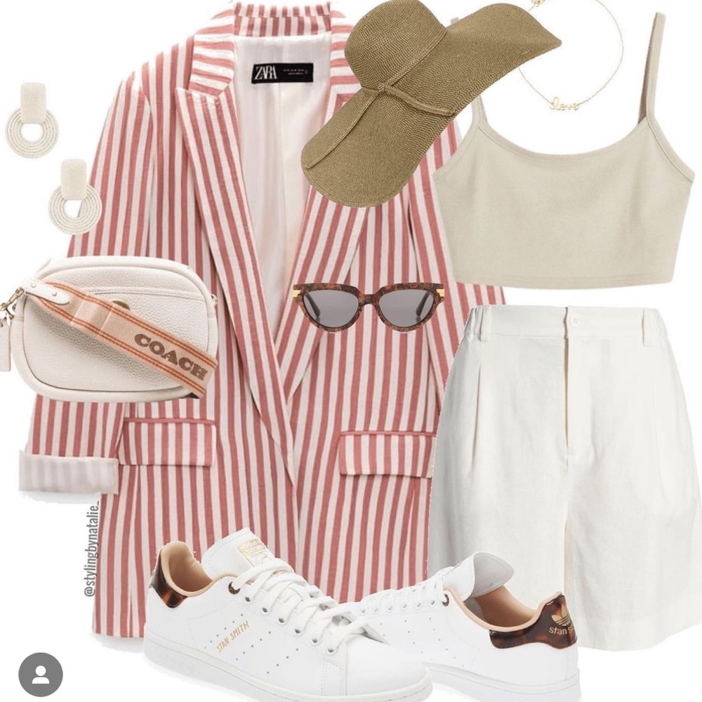 Zara coral red striped relaxed blazer size L